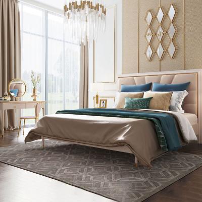 White Upholstered Bed Frame with Cloth Headboard and Wood Slat Support