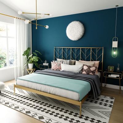 White Upholstered Bed Frame with Cloth Headboard and Wood Slat Support