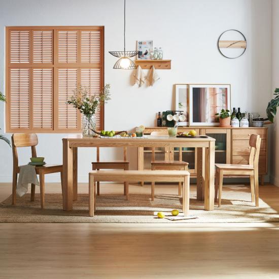 LINSY Wooden Dining Table Natural Solid Wood Kitchen Table CR2RD