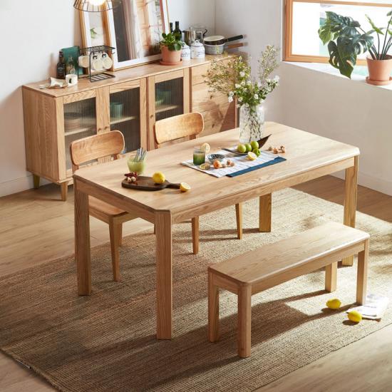 LINSY Wooden Dining Table Natural Solid Wood Kitchen Table CR2RD