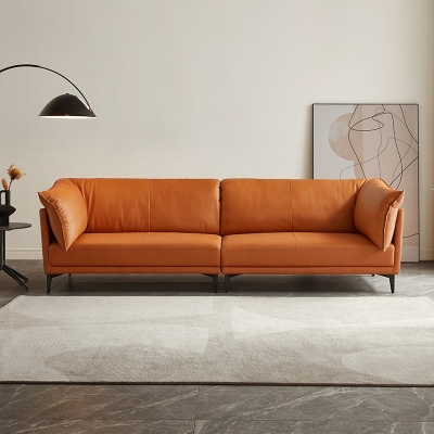 Orange Button-Tufted Sofa