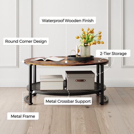 Brown Color Industrial Wood Coffee Table With Open Storage LH022L6