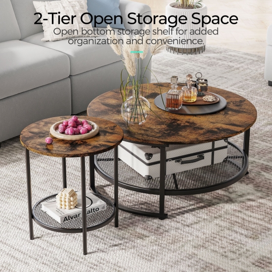 Brown Color Industrial Wood Coffee Table With Open Storage LH022L6