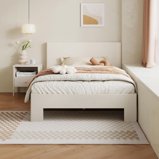 White Color Solid Wood Double Bed