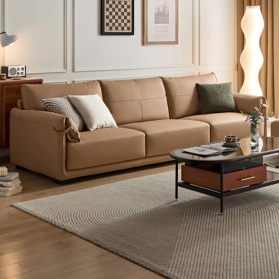 Brown Leather Deep Seated Sofa
