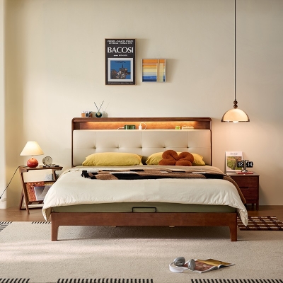 Leather Headboard Bed with Storage