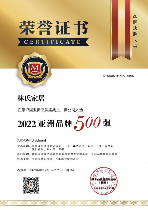 LINSY Home Furniture is listed in Asiabrand's 2022 Top 500 Asian Brands